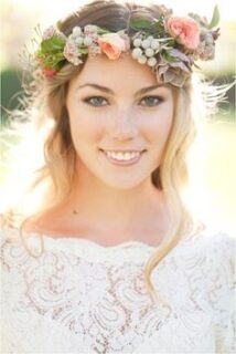 a beautiful bride wearing a floral crown