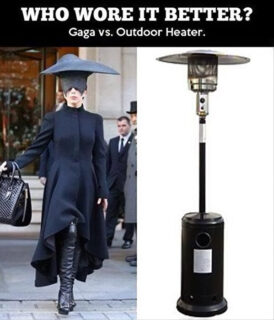 lady gaga outift vs outdoor heater