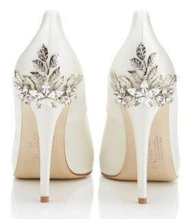 white wedding shoes with silver details