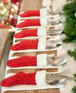 dining utensils served in christmas stockings