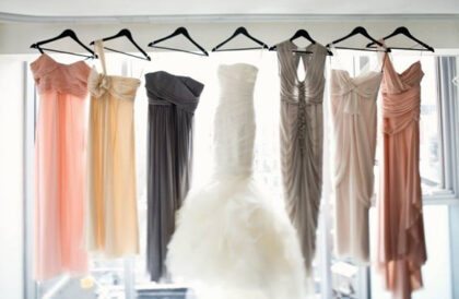 bridesmaids dresses on hangers