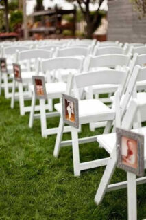 Wedding aisle decoration with family photos