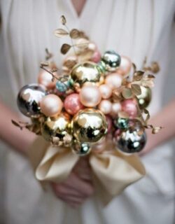 Christmas wedding bouquet made of baubles