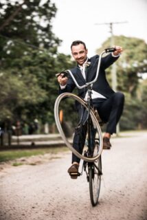 Groom on a bike
