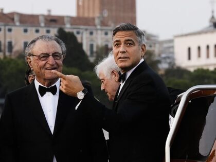 (Centre) and the bride's father Ramzi Alamuddin (Left). Image: AP/Luca Bruno