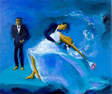 Melbourne|Gorgeous modern artworks provide beautiful backdrops|The Smart Artz Gallery in Melbourne provides a backdrop for wedding photos as unique as the artwork contained inside|Wedding on the Pontoon by Di Taylor (Smart Artz Gallery