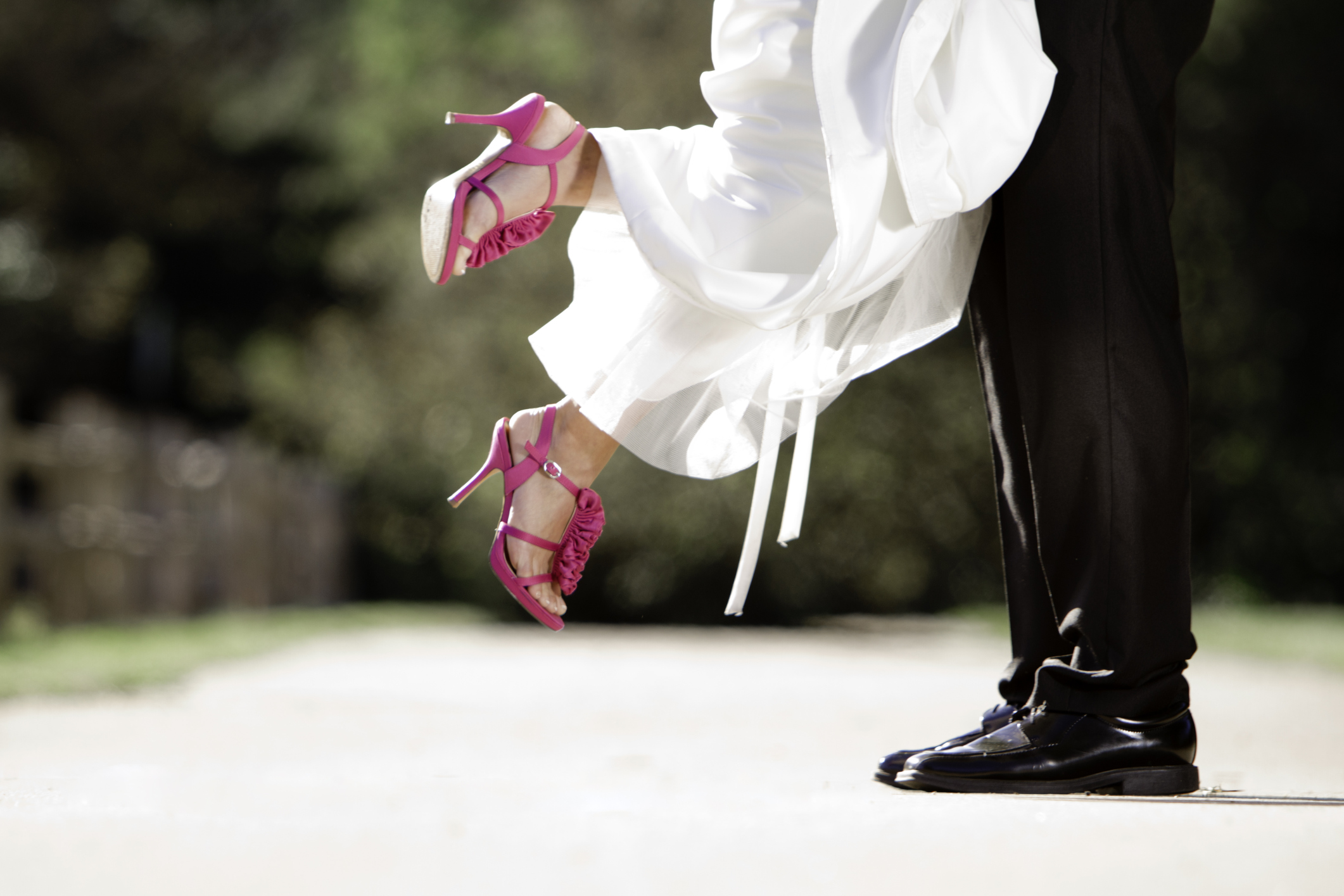 Wearing high heel bridal shoes