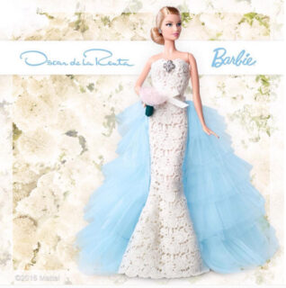 Oscar de la Renta barbie|Image: Mattel|Image: Mattel|Barbie in the first design by the xx fashion house. Image barbie dot com|oscar de la renta bridal barbie|