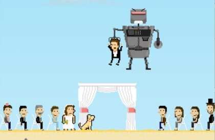 Katie Martin and Barry Abrams' awesome computer game Save the Date for their wedding|