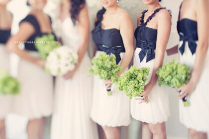 NSW.||||||Easy Weddings bride Laura Giordano's November 2012. wedding in Melbourne.|||||Black bridesmaids dresses||
