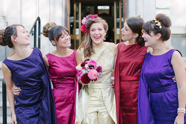 Bohemian bride: A crown of flowers – and golden trousers