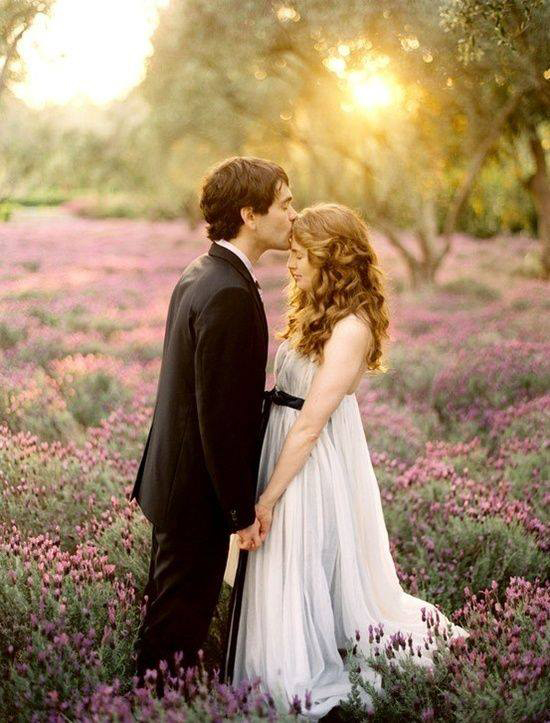 Sunset, lavander field, newlyweds…Love
