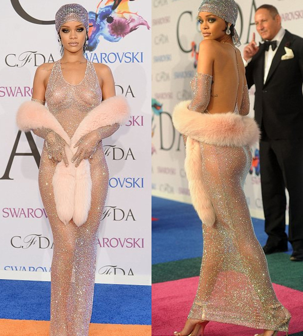 Rihanna’s eye-popping barely-there red carpet gown