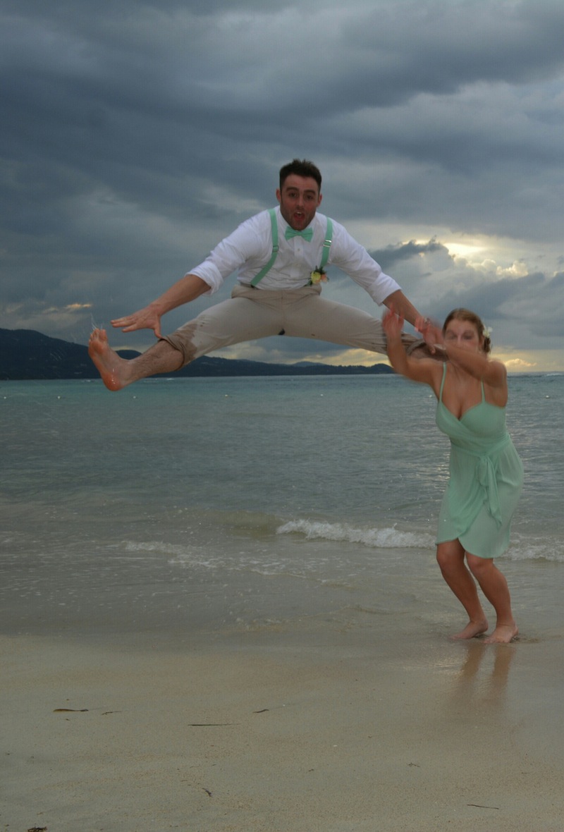 Oh, oh! Groomsman kicks bridesmaid in head and rips pants…