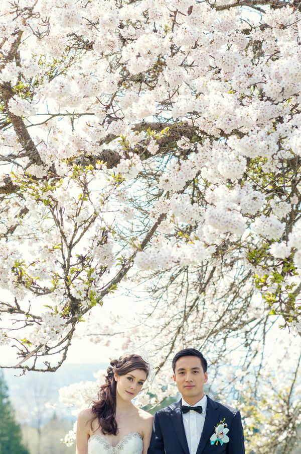 An uber romantic cherry blossom pink and Tiffany blue wedding