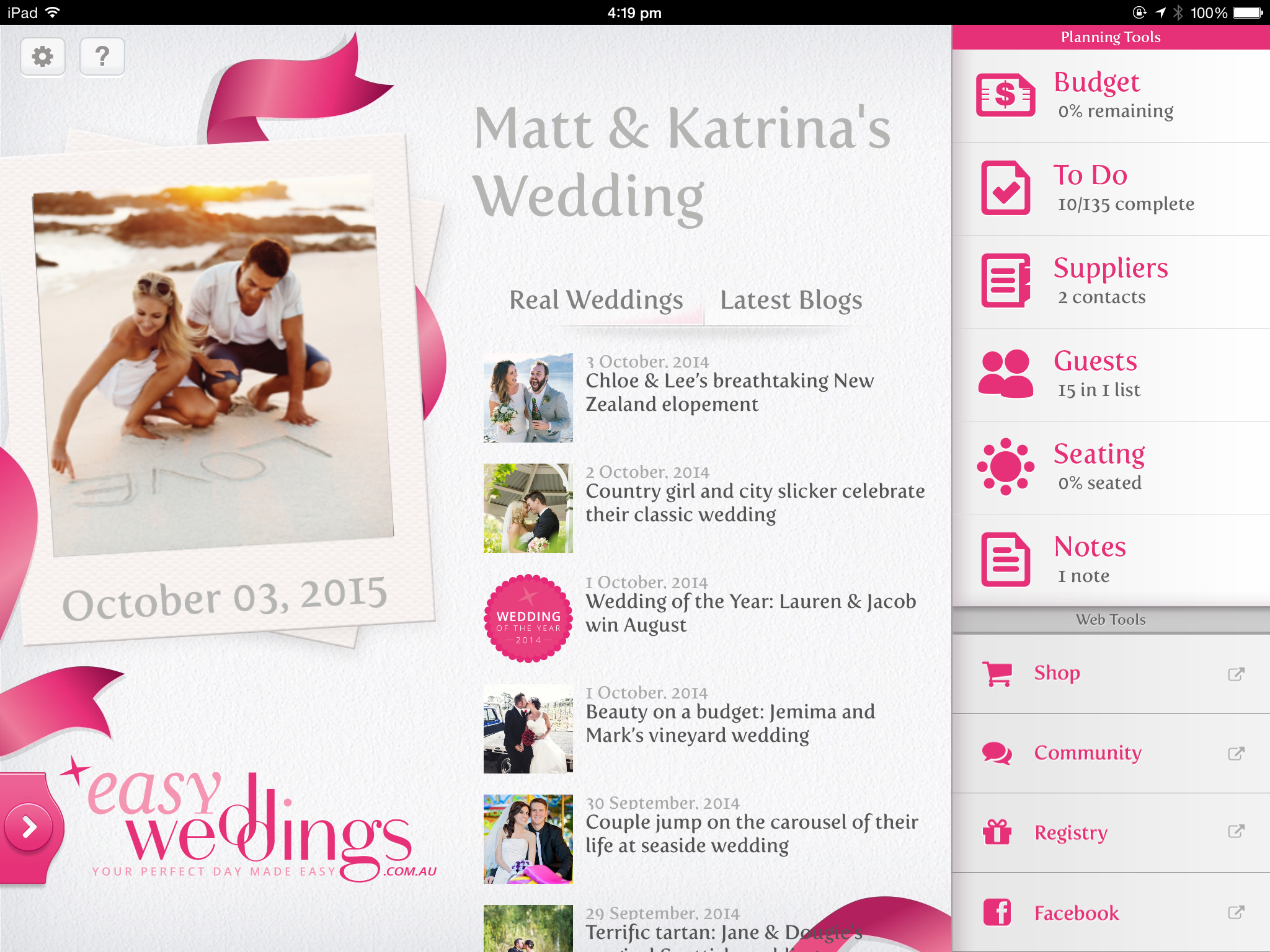 Check out our free (and fabulous) iPad wedding planner
