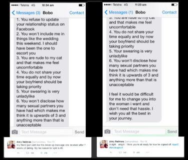 text break up|Is this the worst break-up text ever? Image: Amy Nelmes via Twitter