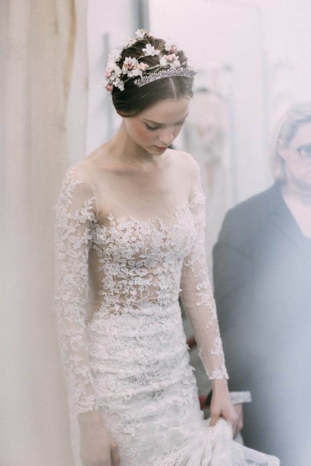 Backstage at Reem Acra’s fall collection