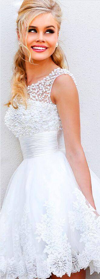 Knee-length pearled gown