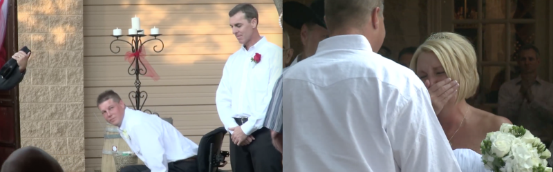 Disabled man surprises wife in heart-warming tribute on their wedding