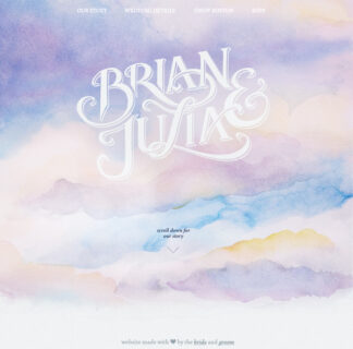 which featured on their custom wedding website. Image: brianlovesjulia|The final product - Julia and Brian's save the date cards|Julia and Brian's custom menus|Julia posted her process on Instagram|Brian and Julia's watercolour story on their custom wedding website. Image: brianlovesjulia|Julia and Brian's wedding program made by Julia|brian and julia wedding story crop|An excerpt from Julia and Brian’s ‘how we met’ story