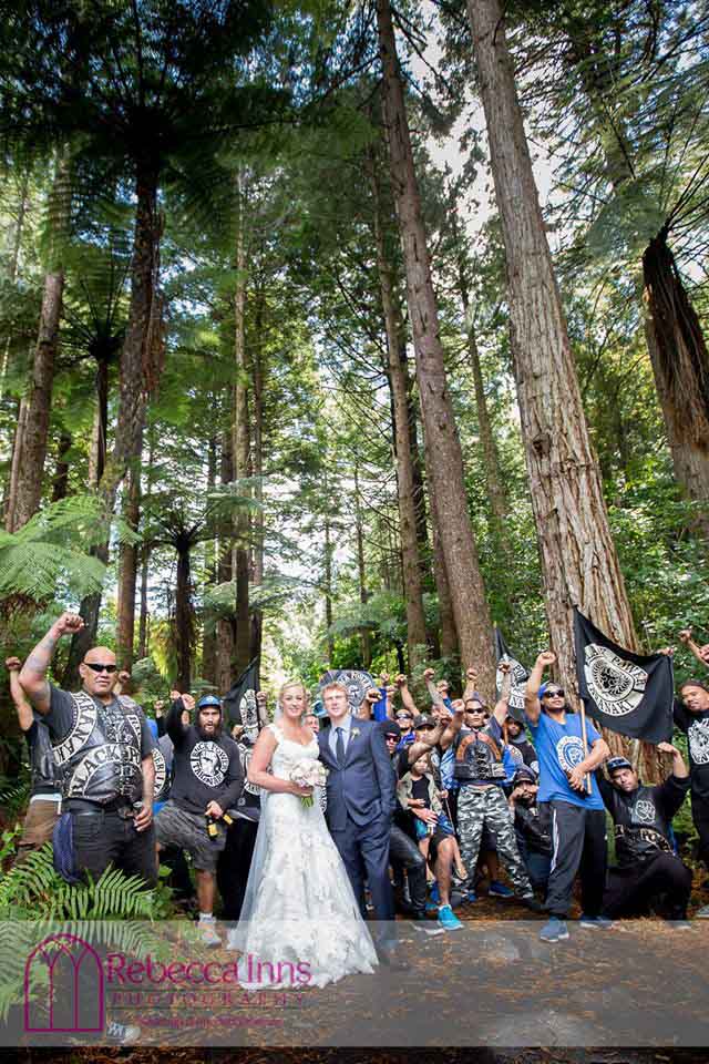 Couple take incredible wedding photo with notorious biker gang