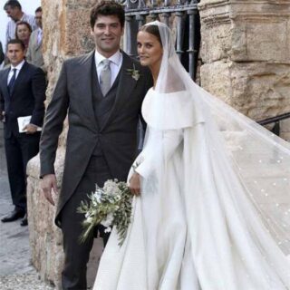 Alejandro and Charlotte moments after they were married in the 16th century church. Image The Daily Mail|Charlotte Wellesley married American Colombian busisnessman in a gown made by Emilia Wickstead|Lady Charlotte enters the 16th century church. Image The Daily Mail|Camilla Parker Bowles with the former King of Spain. Image Mirror|Alejandro and Charlotte moments after they were married in the 16th century church. Image The Daily Mail|