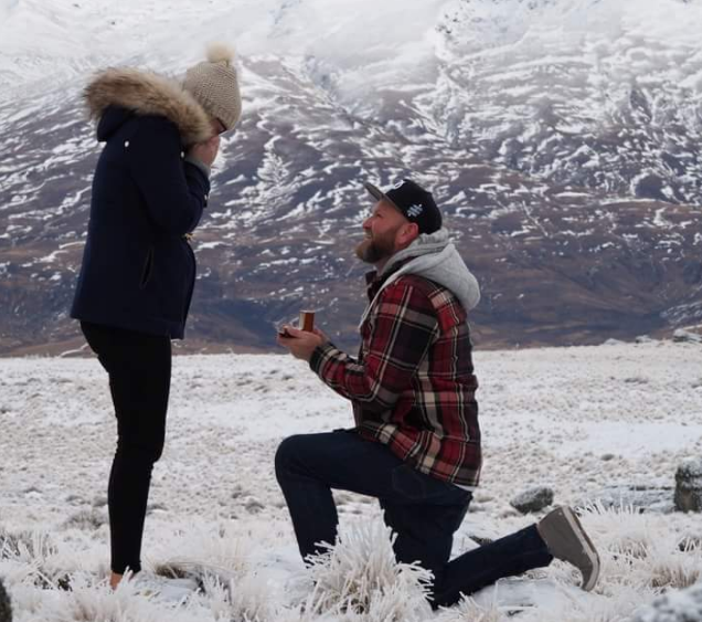 Arron and Mary-Jane’s proposal in the snow